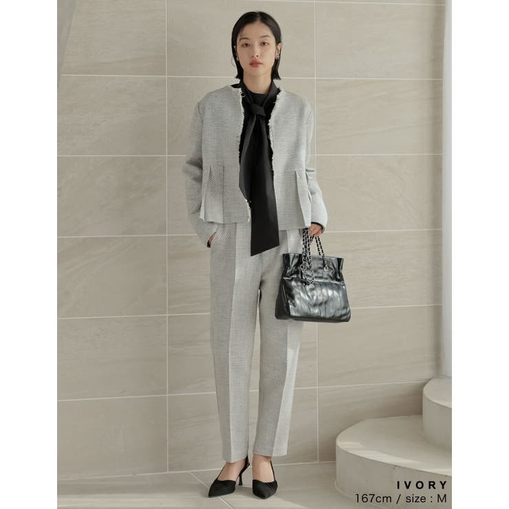 [低身長/高身長サイズ有]モノトーンツイードテーパードパンツ | Re:EDIT | 詳細画像12 