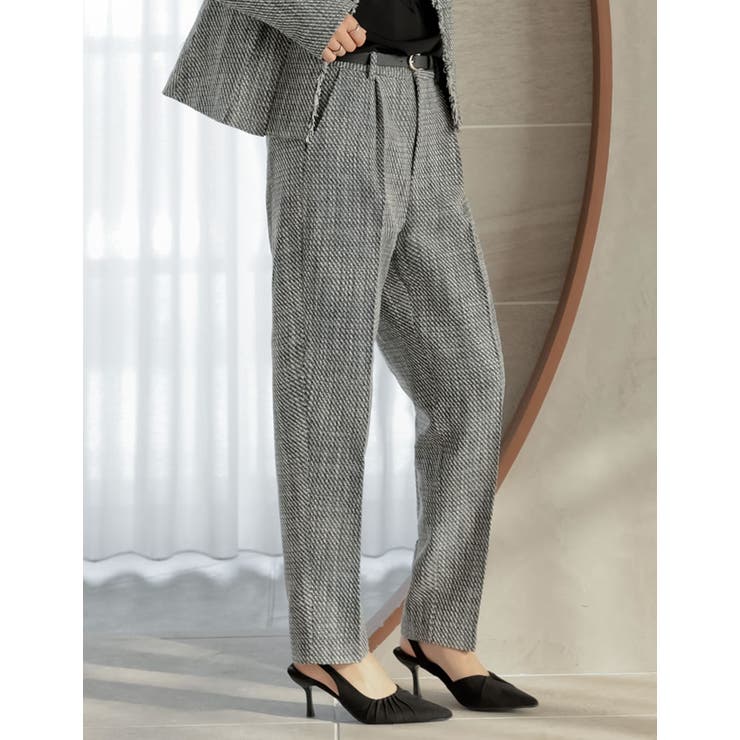 [低身長/高身長サイズ有]モノトーンツイードテーパードパンツ | Re:EDIT | 詳細画像3 