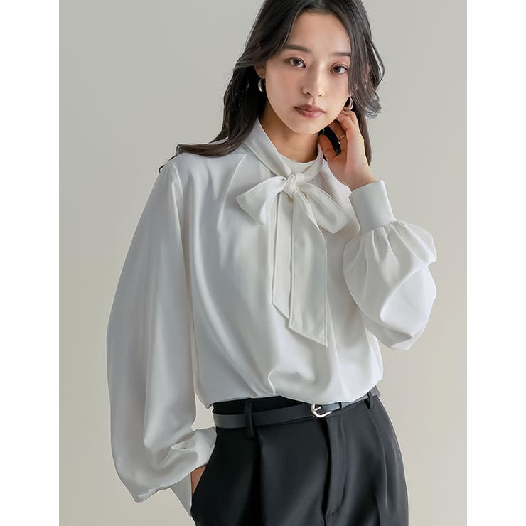 [2WAY]ボウタイリボン付きタックブラウス | Re:EDIT | 詳細画像2 