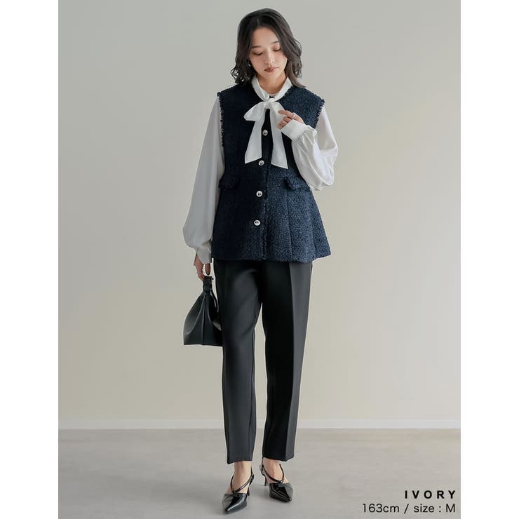 [2WAY]ボウタイリボン付きタックブラウス | Re:EDIT | 詳細画像9 