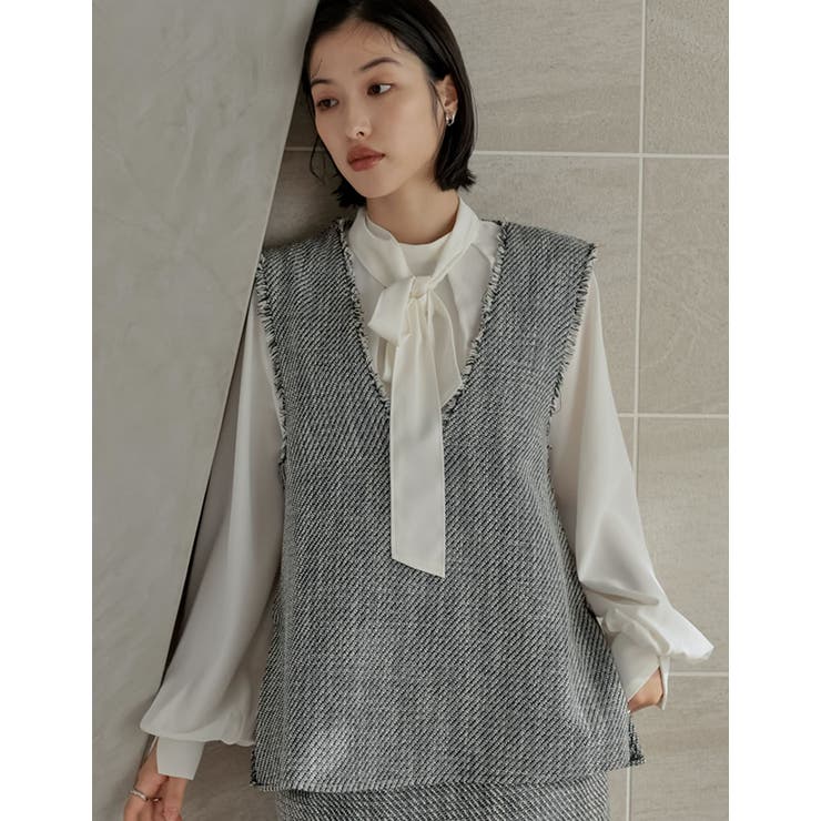 [2WAY]ボウタイリボン付きタックブラウス | Re:EDIT | 詳細画像10 