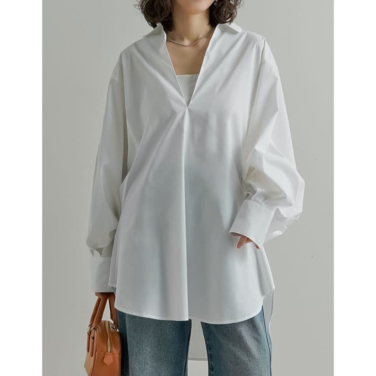 ホワイト(502) | [2026S S COLLECTION]オーバーサイズVネックスキッパーブロード… | Re:EDIT