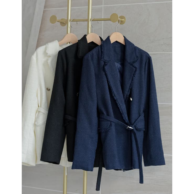 ツイードベルト付きダブルテーラードジャケット | Re:EDIT | 詳細画像2 