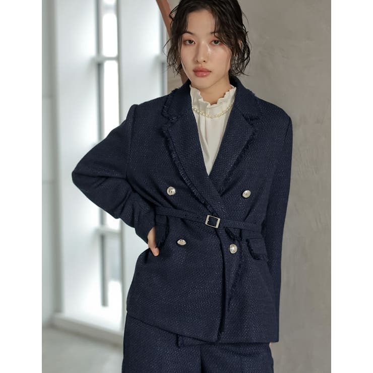 ツイードベルト付きダブルテーラードジャケット | Re:EDIT | 詳細画像5 