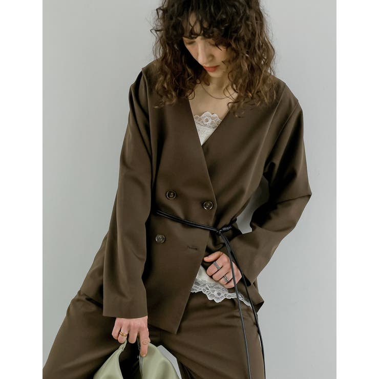 [2026S S COLLECTION]レザーベルト付きノーカラーツイルジャケッ… | Re:EDIT | 詳細画像3 