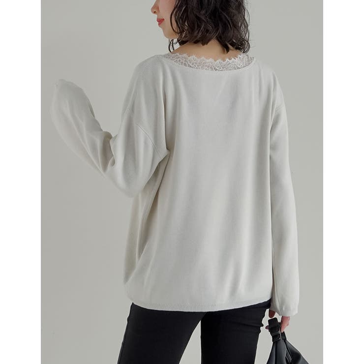 オーバーサイズレースVネックニットチュニック | Re:EDIT | 詳細画像13 