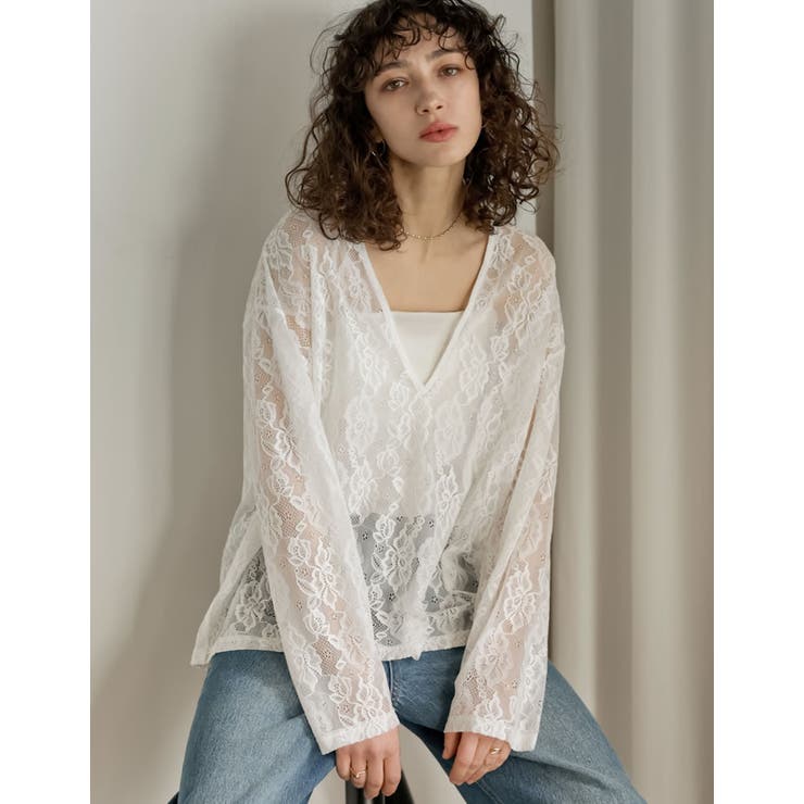 ホワイト(502) | [2026S S COLLECTION]深Vネック総レースシアープルオーバーチュ… | Re:EDIT