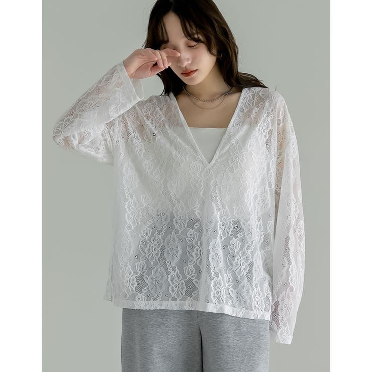 [2026S S COLLECTION]深Vネック総レースシアープルオーバーチュ… | Re:EDIT | 詳細画像8 