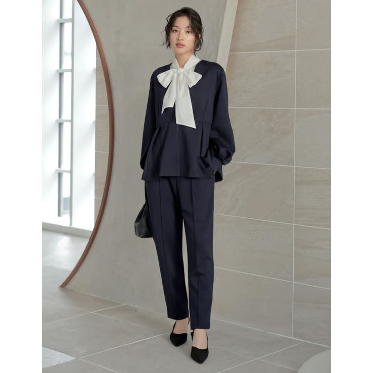 ネイビーM(711) | [3点セット][パンツのサイズが選べる][低身長 高身長サイズ有]リボンブラウス… | Re:EDIT