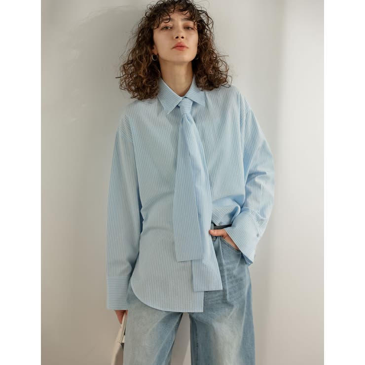 ライトブルー(611) | [2026S S COLLECTION]ボウタイビッグリボンサッカーストライプシ… | Re:EDIT