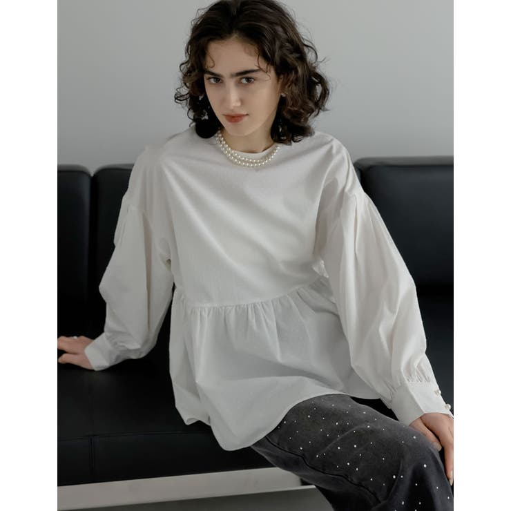 ホワイト(502) | [MEISM by Re:EDIT]ドビードットボリュームスリーブペプラムブラウ… | Re:EDIT