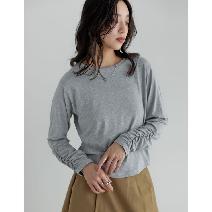 杢グレー(503) | [2026S S COLLECTION]アンチピリング袖シャーリングラウンドヘム… | Re:EDIT
