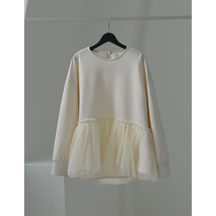 オフホワイト(502) | [MEISM by Re:EDIT]カットジョーゼットチュールペプラムトップス | Re:EDIT