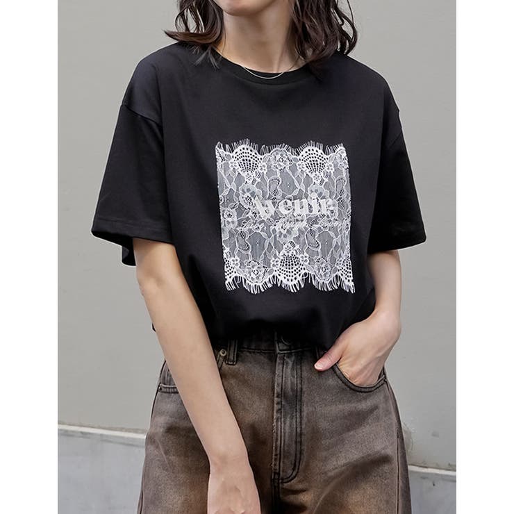 ブラック(501) | [UVカット][接触冷感]レース刺繍ロゴTシャツ | Re:EDIT