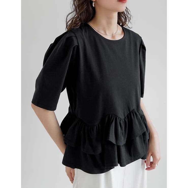 [接触冷感][UVカット][アンチピリング]ランダムフリルヘム半袖Tシャツ | Re:EDIT | 詳細画像4 