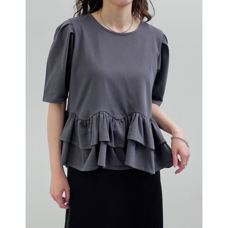 [接触冷感][UVカット][アンチピリング]ランダムフリルヘム半袖Tシャツ | Re:EDIT | 詳細画像5 
