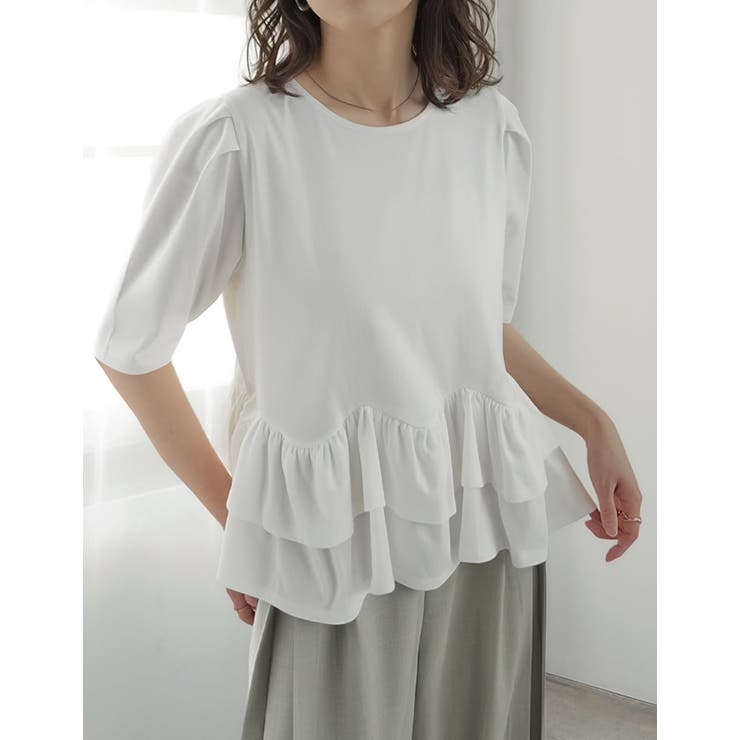 [接触冷感][UVカット][アンチピリング]ランダムフリルヘム半袖Tシャツ | Re:EDIT | 詳細画像9 