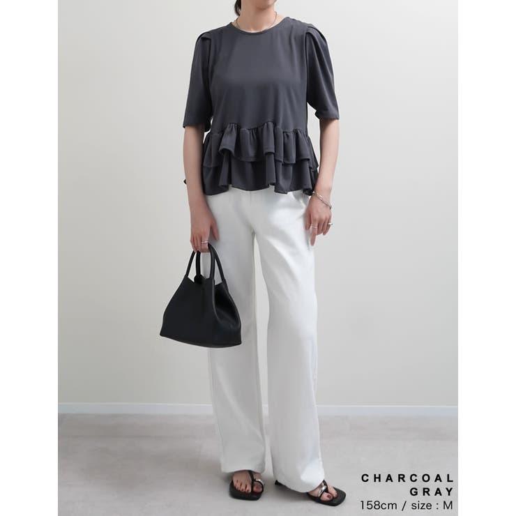 [接触冷感][UVカット][アンチピリング]ランダムフリルヘム半袖Tシャツ | Re:EDIT | 詳細画像22 
