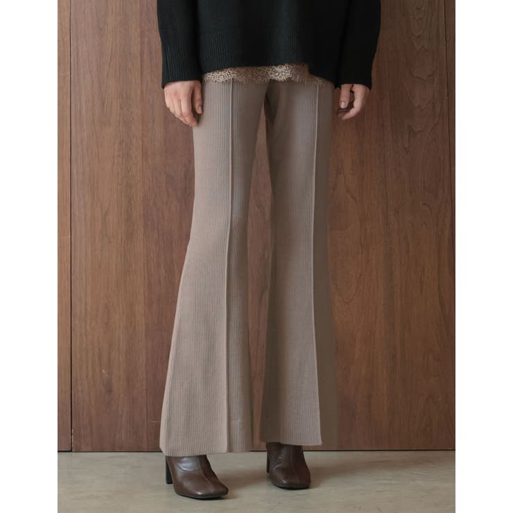 グレージュ(603) | [2026AW COLLECTION][低身長サイズ有]リブニットキックフレアパ… | Re:EDIT