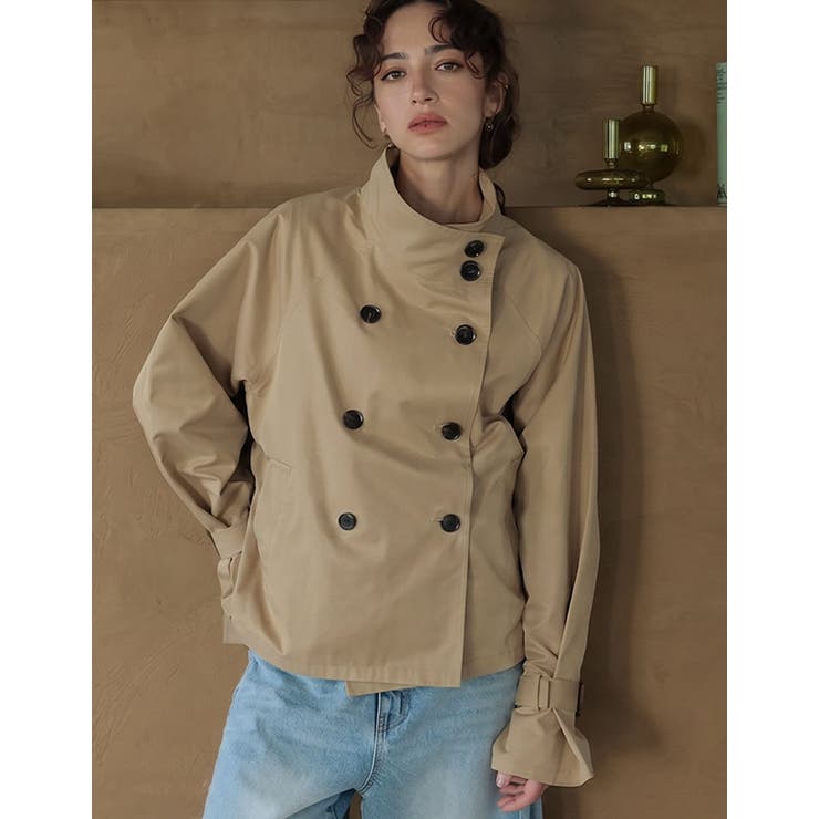 ベージュ(504) | [2026AW COLLECTION]ツイルベルト付きダブルラグランショート丈ト… | Re:EDIT