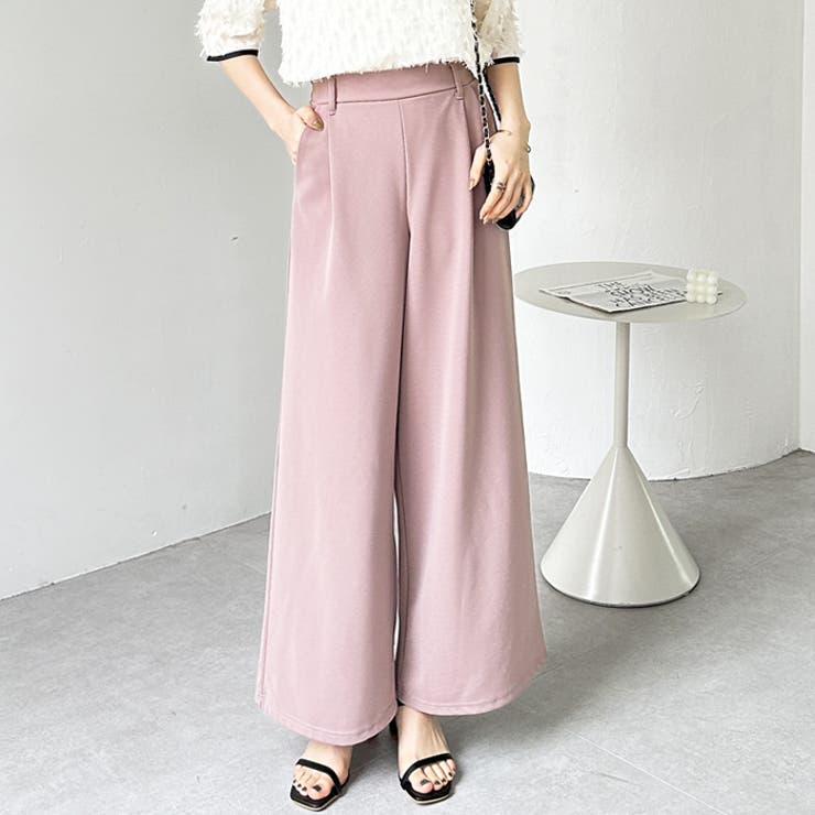 グレイッシュピンク | キレイ見え！ストレッチタックワイドパンツ | GeeRA