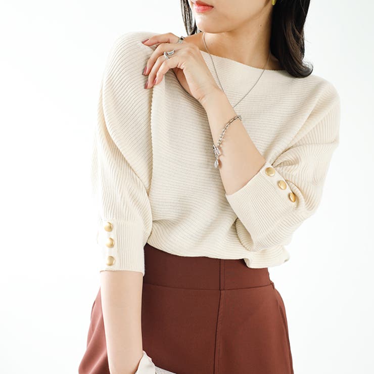 袖ボタン付ドルマンニットトップス | GeeRA | 詳細画像12 