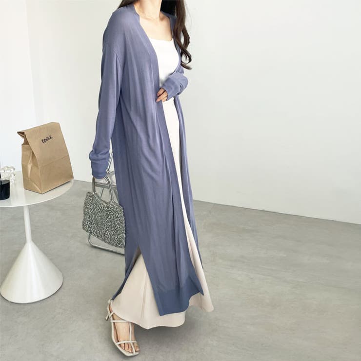 スモーキーブルー | 機能付ロングニットカーディガン 接触冷感 UV対策 抗菌防臭 夏服 | GeeRA