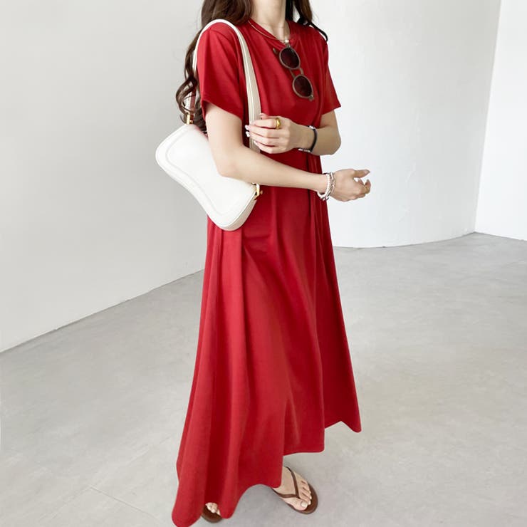 フレアーシルエットロングワンピース 接触冷感 夏服[品番