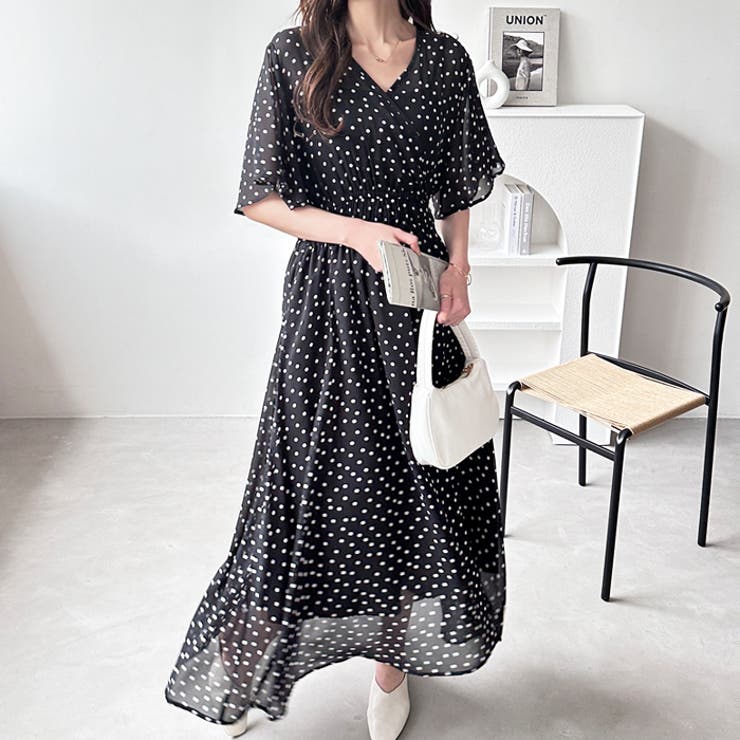 フレアースリーブカシュクールワンピース<夏服>[品番:GERW0010107 フレアースリーブカシュクールワンピース<夏服>[品番:GERW0010107