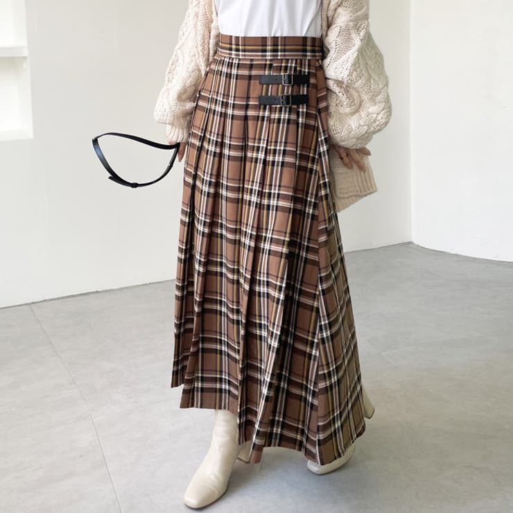 合皮ベルトデザインプリーツスカート[品番：GERW0000035]｜GeeRA