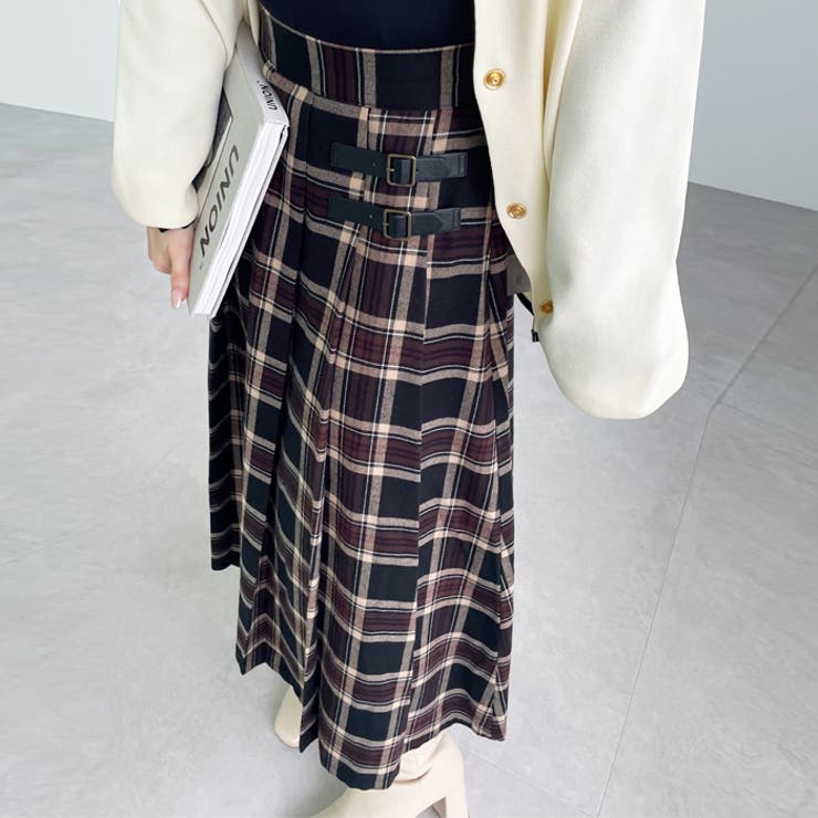 合皮ベルトデザインプリーツスカート[品番：GERW0000035]｜GeeRA