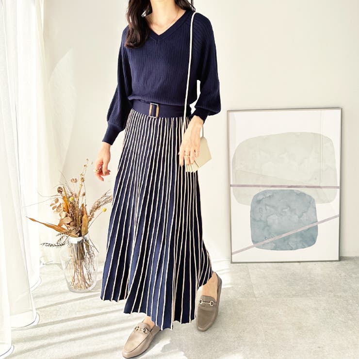 グレースクラス ネイビー ストライプ ニットプリーツワンピース グレースクラス ネイビー ストライプ ニットプリーツワンピース - メルカリ