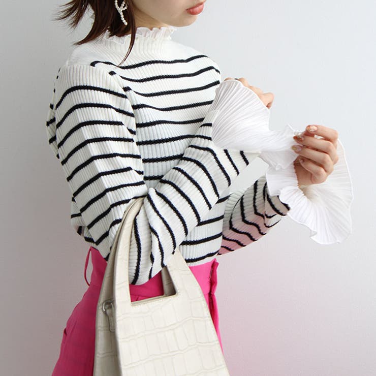 プリーツ付ハイネックリブニットトップス | GeeRA | 詳細画像25 