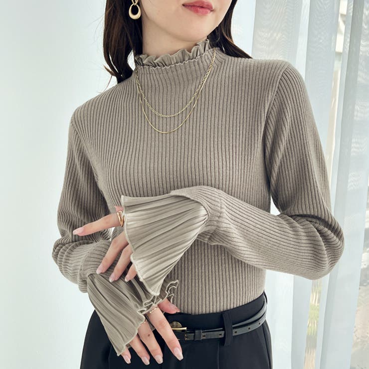 プリーツ付ハイネックリブニットトップス | GeeRA | 詳細画像28 