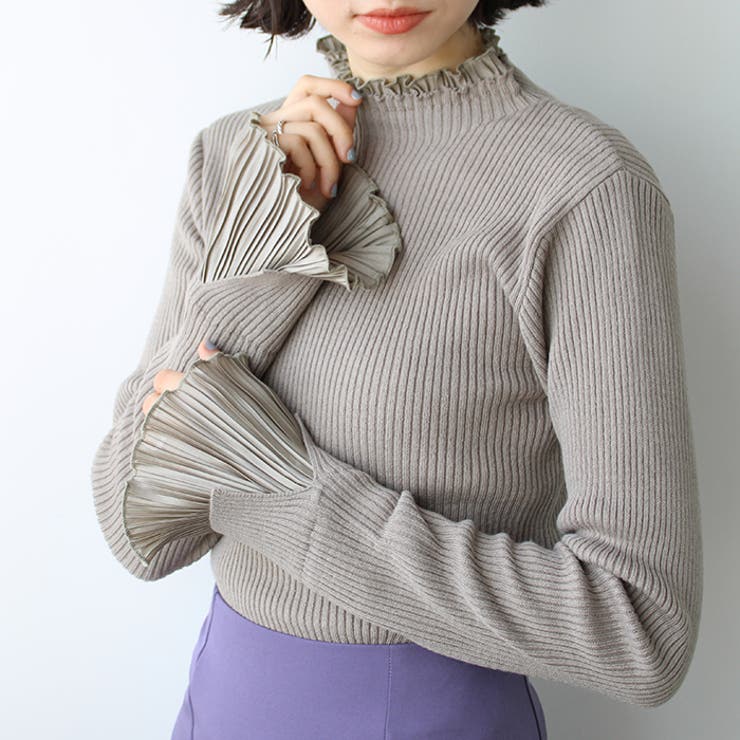 プリーツ付ハイネックリブニットトップス | GeeRA | 詳細画像30 