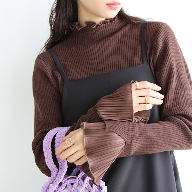 プリーツ付ハイネックリブニットトップス | GeeRA | 詳細画像44 