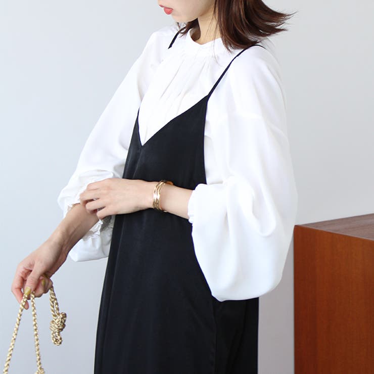 ハイネックギャザーバルーンスリーブブラウス[品番：GERW0000039