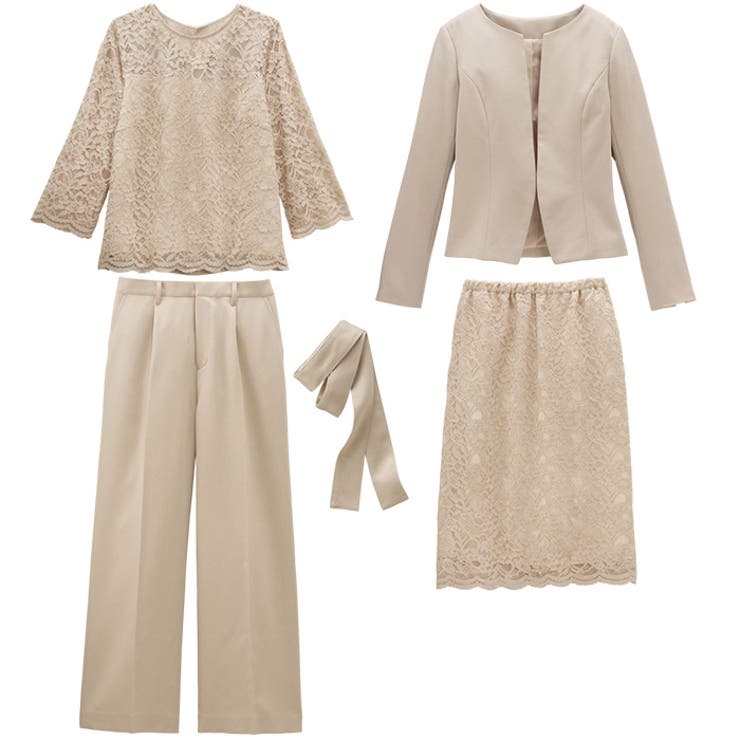 ベージュ | 通勤にもお出掛けにも！レース使い着回し４点セットスーツ | GeeRA