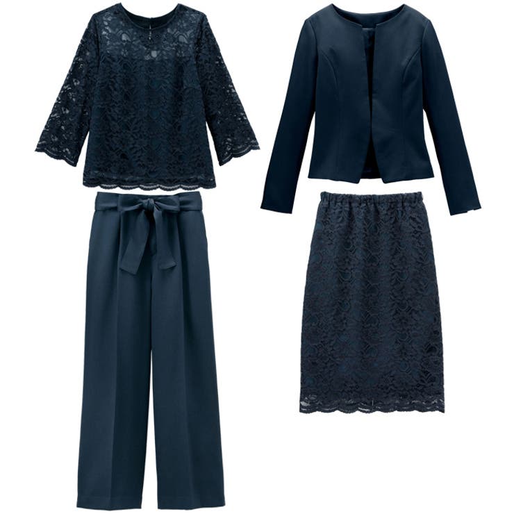 ネイビー | 通勤にもお出掛けにも！レース使い着回し４点セットスーツ | GeeRA