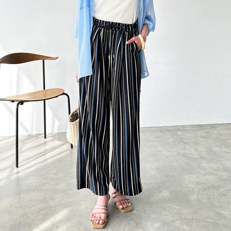 黒系ストライプ | 接触冷感！リラックスワイドパンツ＜UV対策＞ | GeeRA