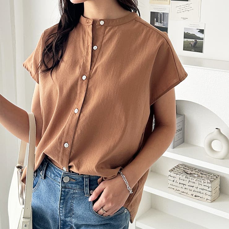 モカベージュ | コットンライクフレンチスリーブブラウス | GeeRA