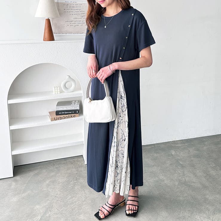 ボタン付スリットプリーツ切替ワンピース＜夏服＞[品番