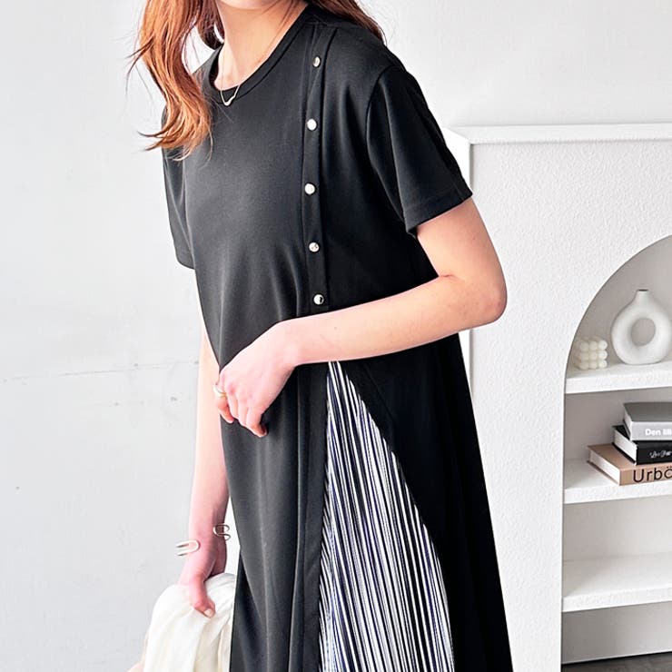 ボタン付スリットプリーツ切替ワンピース＜夏服＞[品番