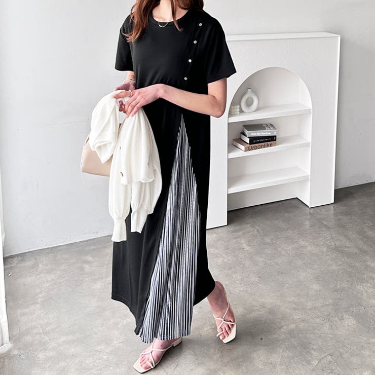 ボタン付スリットプリーツ切替ワンピース＜夏服＞[品番