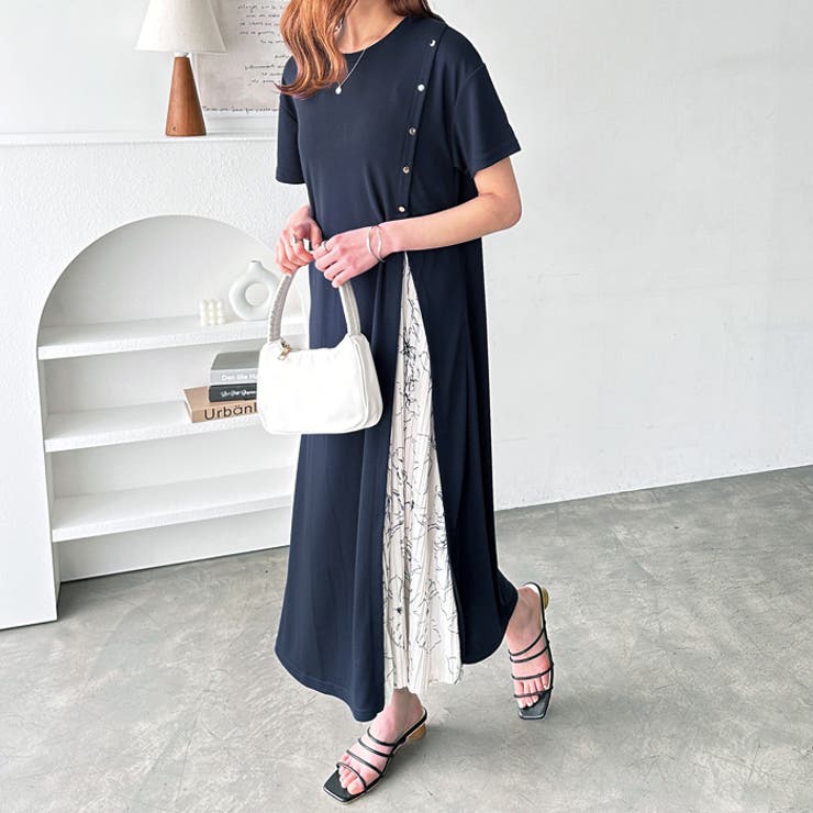 ボタン付スリットプリーツ切替ワンピース＜夏服＞[品番