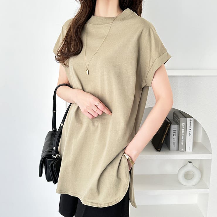 綿100％フレンチスリーブチュニックTシャツ[品番