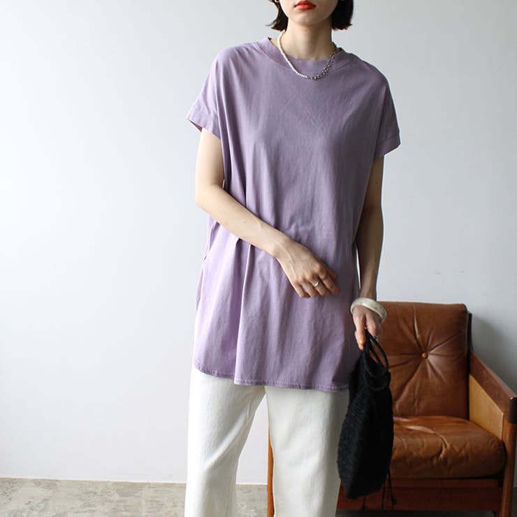 【パープル】綿１００％フレンチスリーブチュニックＴシャツ＜夏服・無地＞[品番：GERW0000080]｜GeeRA（ジーラ）のレディースファッション通販｜SHOPLIST（ショップリスト）