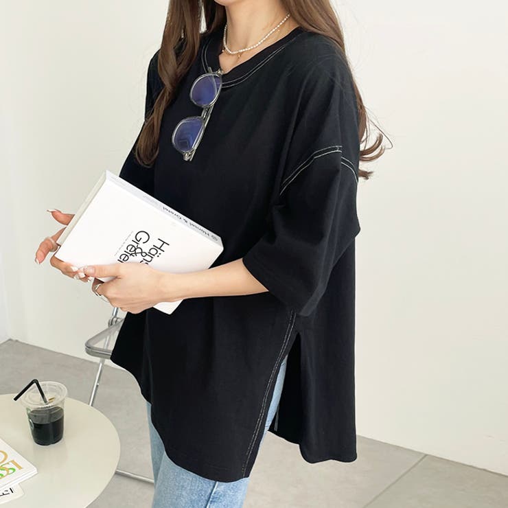 ブラック | 綿１００％ビッグシルエットステッチＴシャツ＜夏服・無地＞ | GeeRA