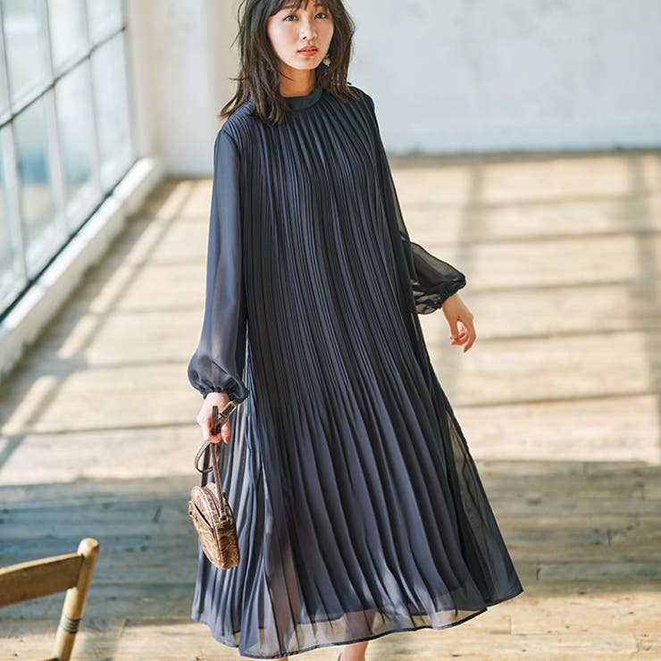 バックリボンプリーツフレアーワンピース[品番：GERW0000094]｜GeeRA