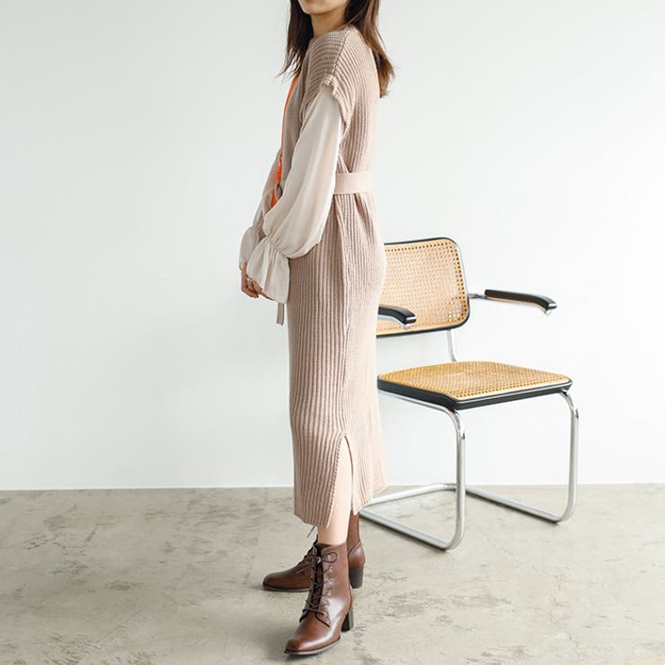 袖ブラウスドッキングニットワンピース[品番：GERW0000095]｜GeeRA